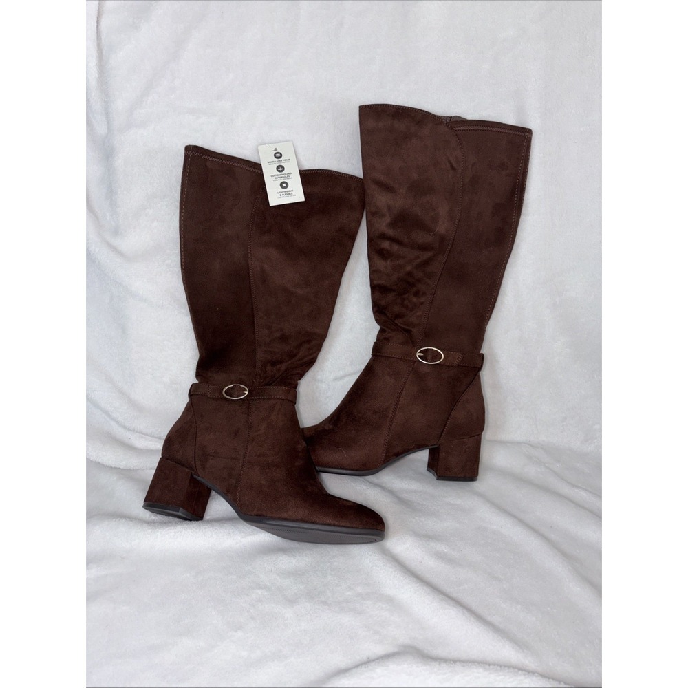 Kim Rogers Mariah Boots Block Heel Brown Faux Suede‎ Boho Chic 8 1/2 Comfort NWT